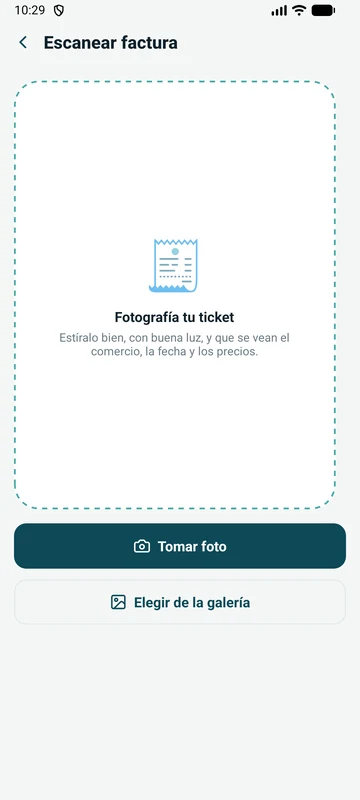 Pantalla de Churupito para escanear una factura