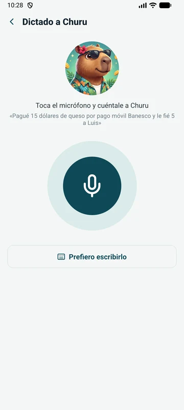 Pantalla de dictado a Churu
